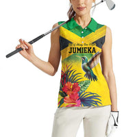 Personalized Jamaica Hummingbird Women Sleeveless Polo Shirt Tropical Flowers Grunge Flag - Wonder Print Shop