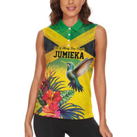 Personalized Jamaica Hummingbird Women Sleeveless Polo Shirt Tropical Flowers Grunge Flag - Wonder Print Shop