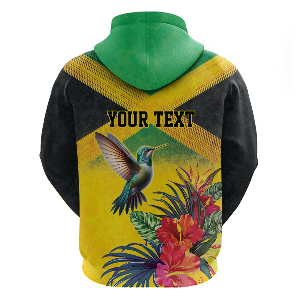 Personalized Jamaica Hummingbird Zip Hoodie Tropical Flowers Grunge Flag - Wonder Print Shop
