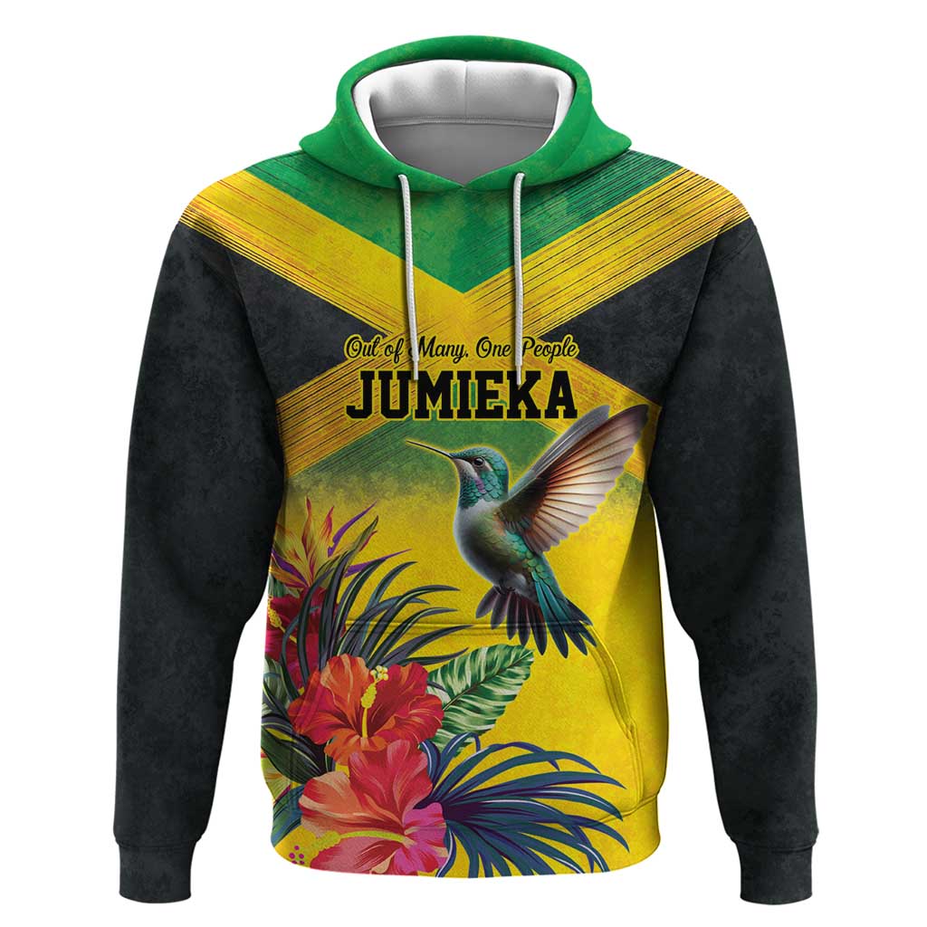 Personalized Jamaica Hummingbird Zip Hoodie Tropical Flowers Grunge Flag - Wonder Print Shop