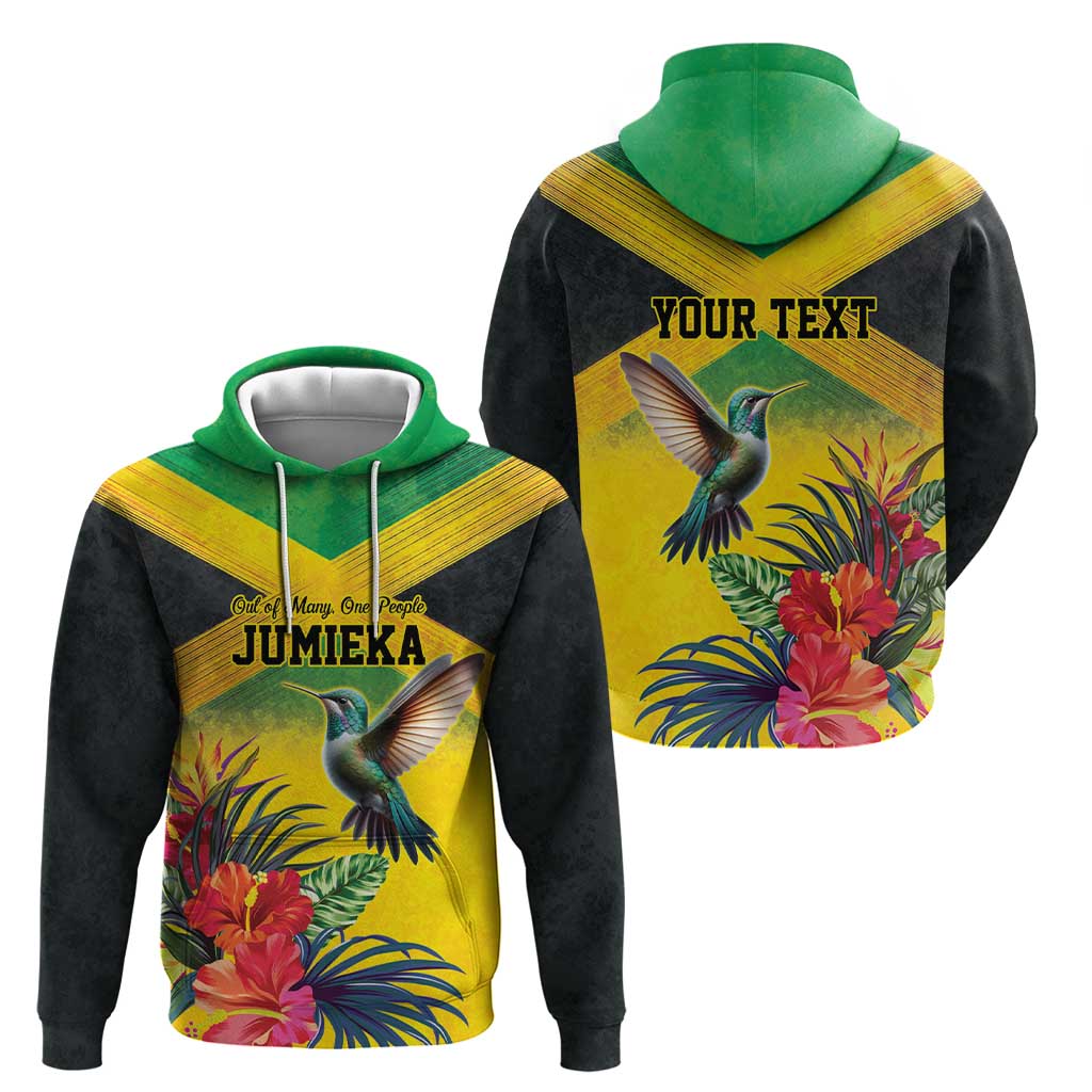 Personalized Jamaica Hummingbird Zip Hoodie Tropical Flowers Grunge Flag - Wonder Print Shop