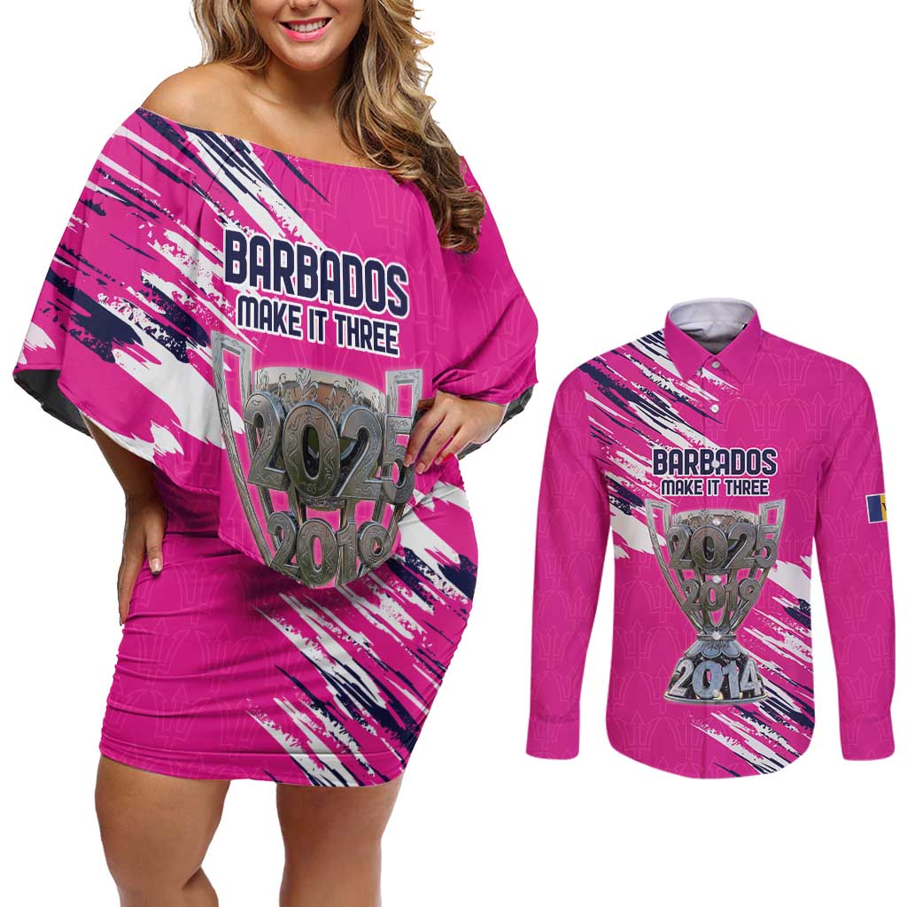 Caribbean Cricket Barbados Personalized Couples Matching Off Shoulder Short Dress and Long Sleeve Button Shirt Make It Three 2025 is Ours - Wonder Print Shop