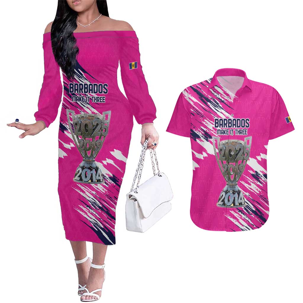 Caribbean Cricket Barbados Personalized Couples Matching Off The Shoulder Long Sleeve Dress and Hawaiian Shirt Make It Three 2025 is Ours - Wonder Print Shop