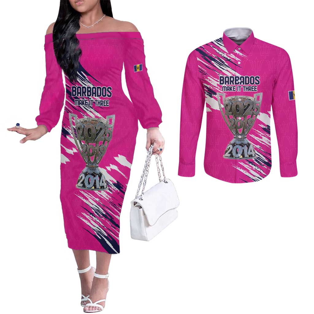 Caribbean Cricket Barbados Personalized Couples Matching Off The Shoulder Long Sleeve Dress and Long Sleeve Button Shirt Make It Three 2025 is Ours - Wonder Print Shop