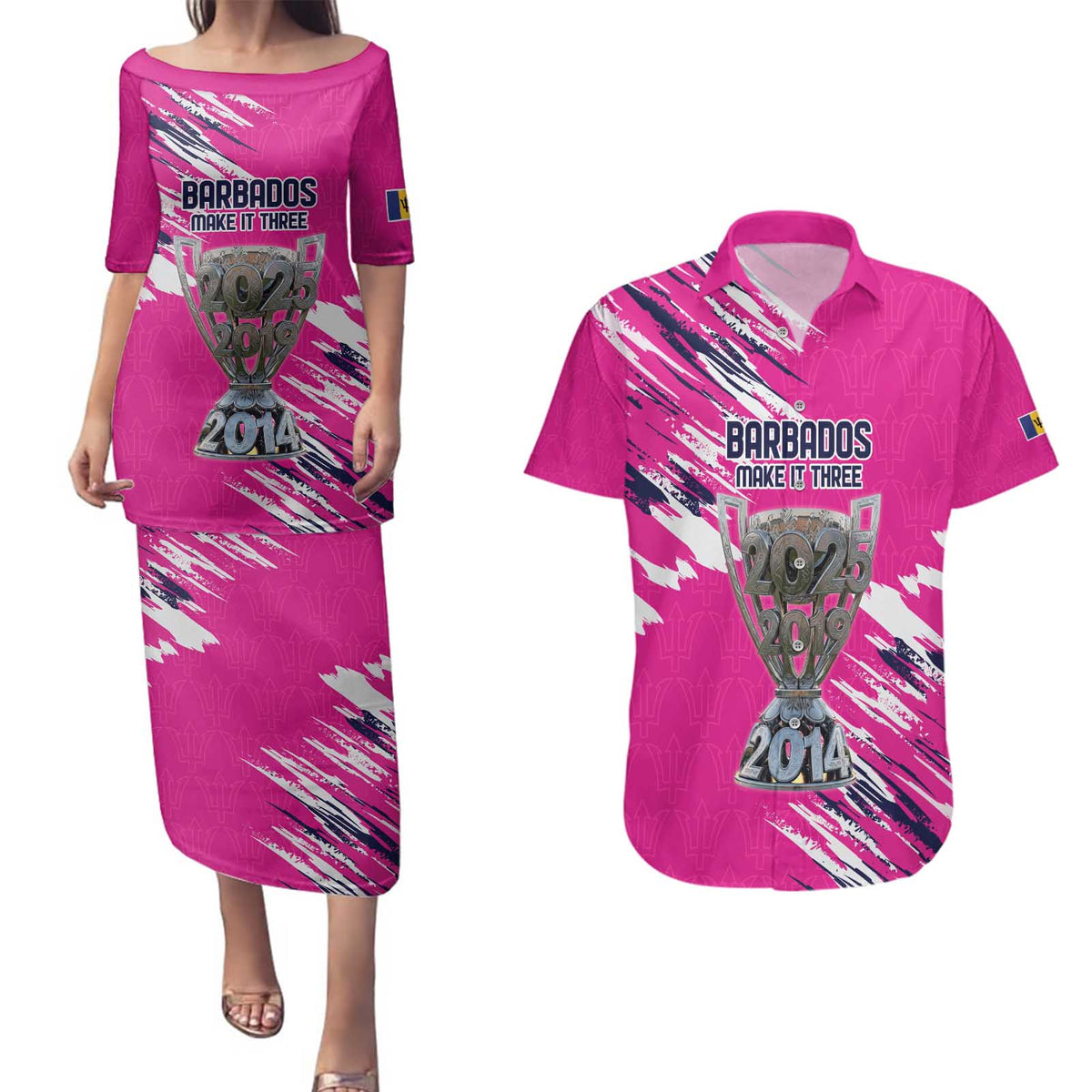 Caribbean Cricket Barbados Personalized Couples Matching Puletasi and Hawaiian Shirt Make It Three 2025 is Ours - Wonder Print Shop