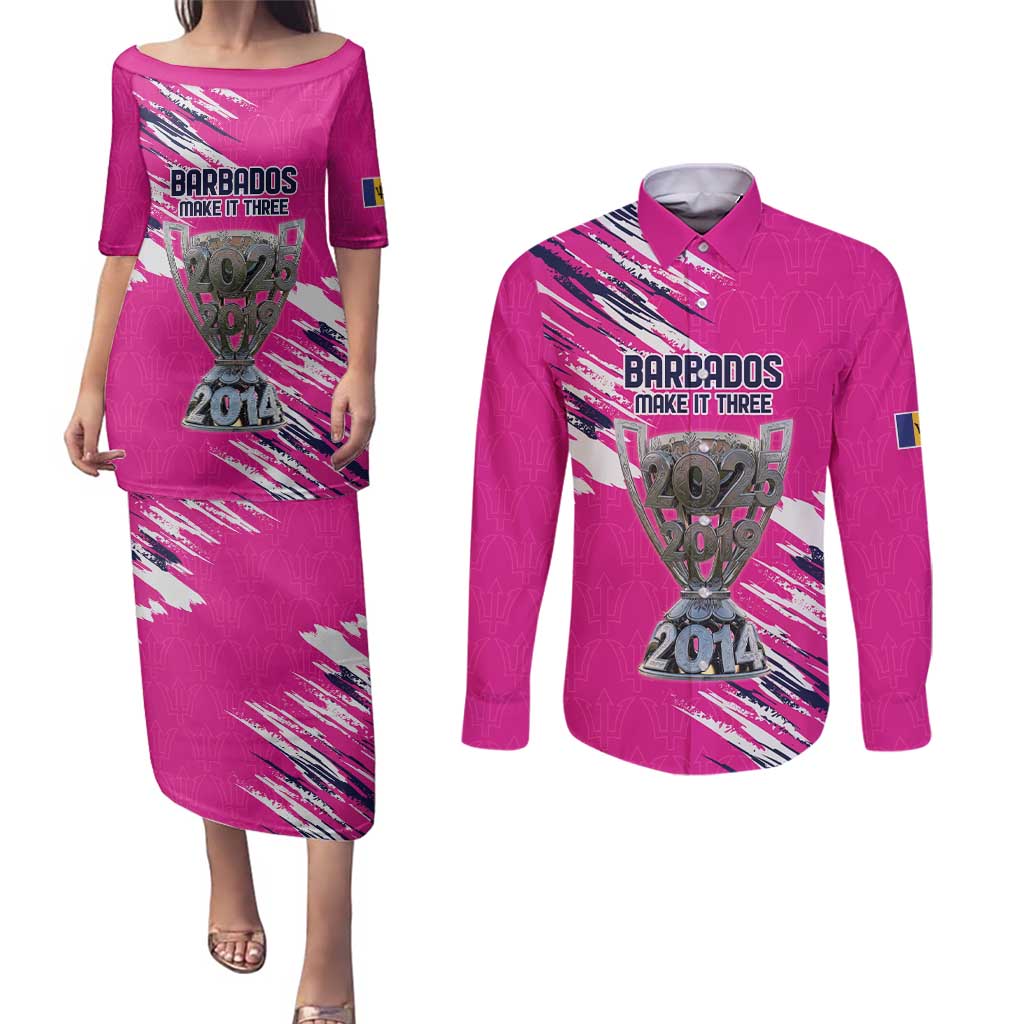 Caribbean Cricket Barbados Personalized Couples Matching Puletasi and Long Sleeve Button Shirt Make It Three 2025 is Ours - Wonder Print Shop