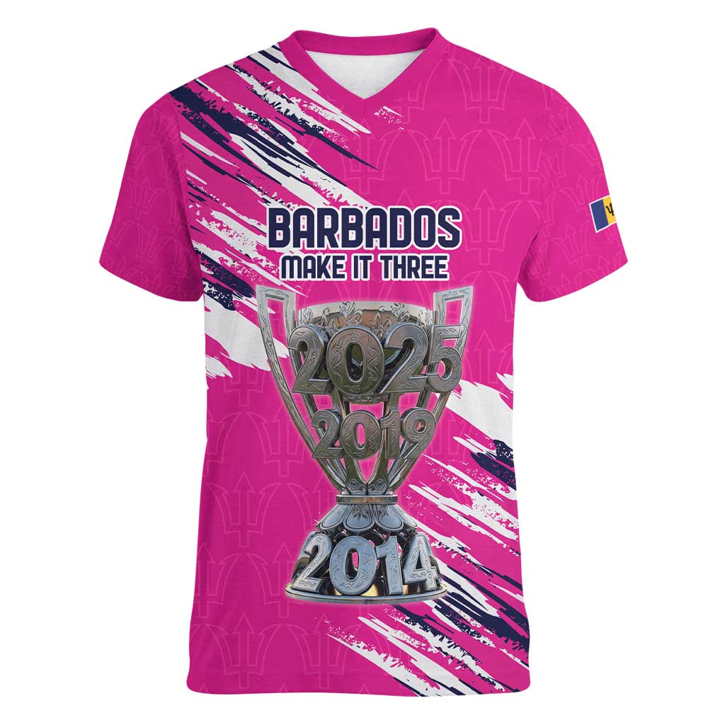 Caribbean Cricket Barbados Personalized Women V-Neck T-Shirt Make It Three 2025 is Ours - Wonder Print Shop