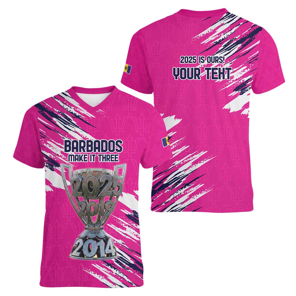 Caribbean Cricket Barbados Personalized Women V-Neck T-Shirt Make It Three 2025 is Ours - Wonder Print Shop