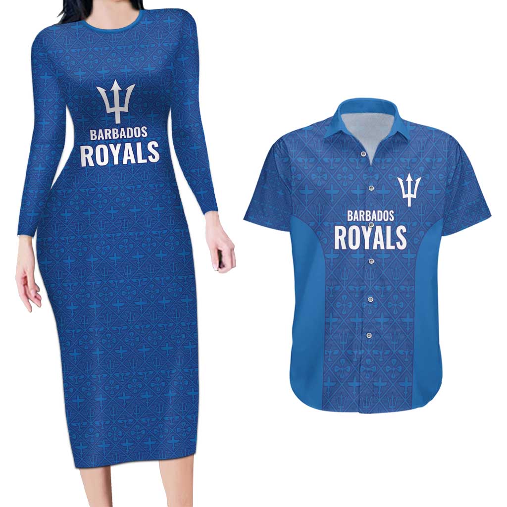 Caribbean Cricket Barbados Custom Couples Matching Long Sleeve Bodycon Dress and Hawaiian Shirt Strike of the Tridents - Wonder Print Shop