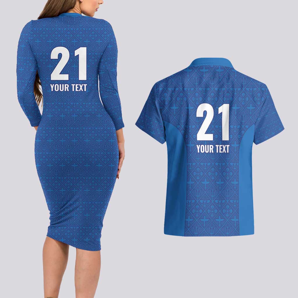 Caribbean Cricket Barbados Custom Couples Matching Long Sleeve Bodycon Dress and Hawaiian Shirt Strike of the Tridents - Wonder Print Shop