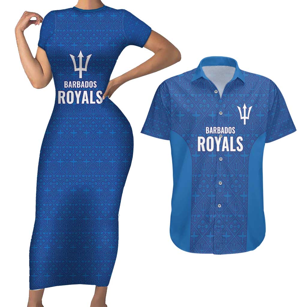 Caribbean Cricket Barbados Custom Couples Matching Short Sleeve Bodycon Dress and Hawaiian Shirt Strike of the Tridents - Wonder Print Shop