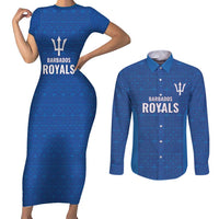 Caribbean Cricket Barbados Custom Couples Matching Short Sleeve Bodycon Dress and Long Sleeve Button Shirt Strike of the Tridents - Wonder Print Shop