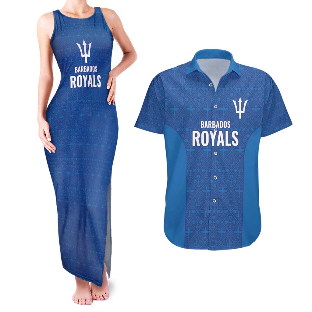 Caribbean Cricket Barbados Custom Couples Matching Tank Maxi Dress and Hawaiian Shirt Strike of the Tridents - Wonder Print Shop