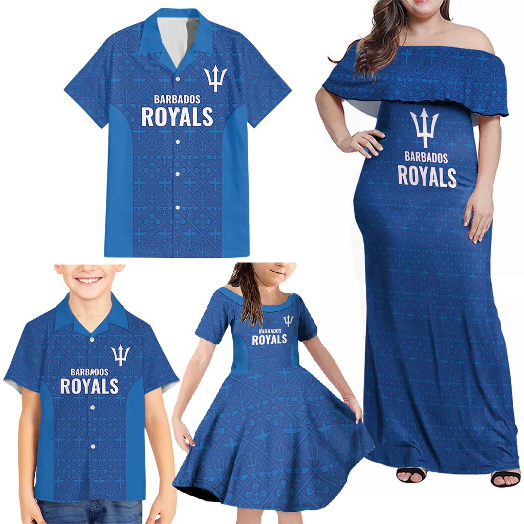 Caribbean Cricket Barbados Custom Family Matching Off Shoulder Maxi Dress and Hawaiian Shirt Strike of the Tridents - Wonder Print Shop