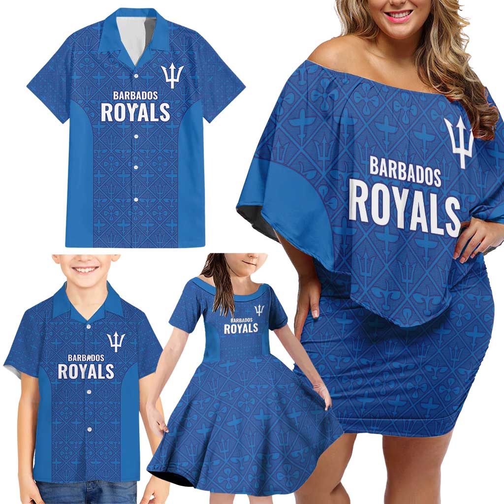 Caribbean Cricket Barbados Custom Family Matching Off Shoulder Short Dress and Hawaiian Shirt Strike of the Tridents - Wonder Print Shop