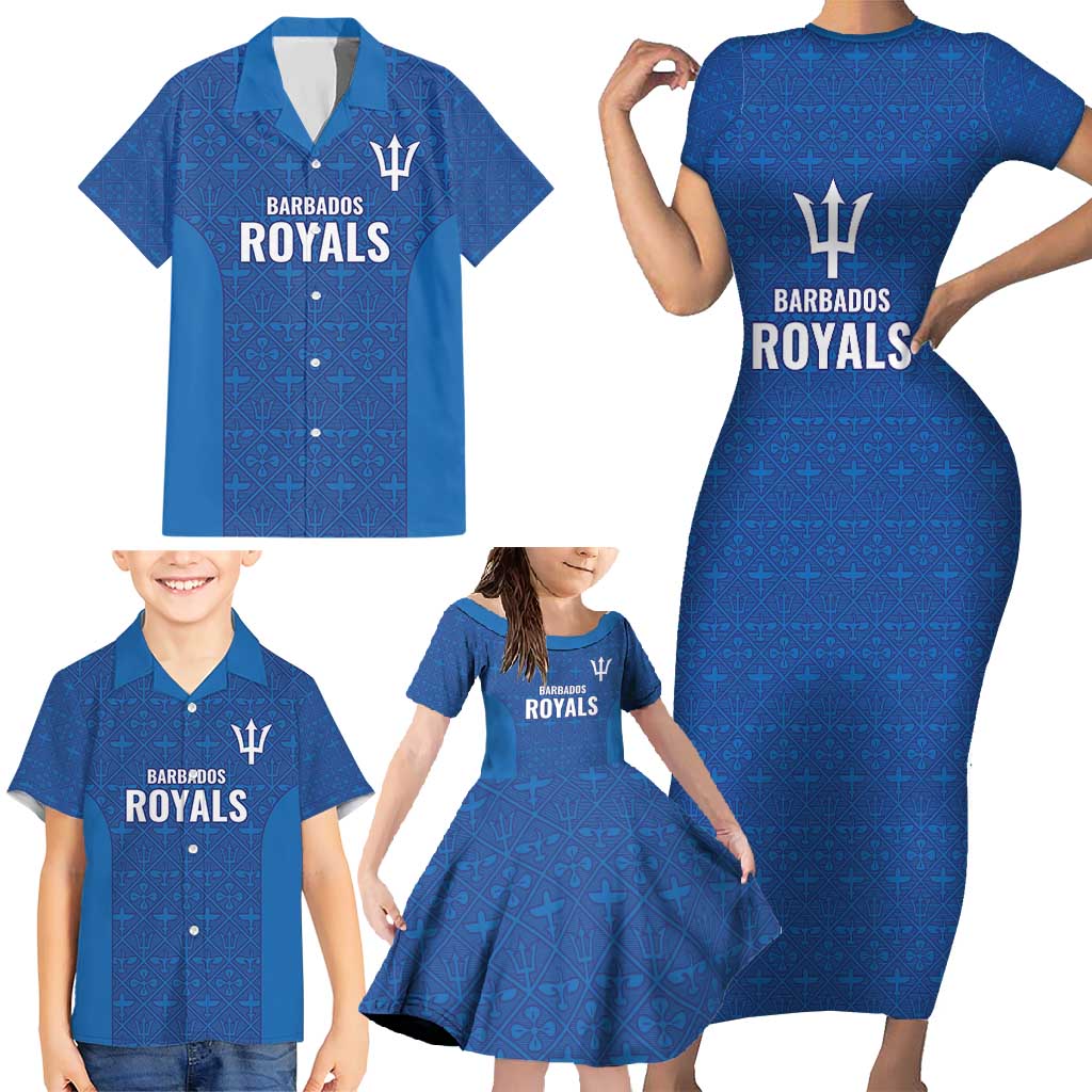 Caribbean Cricket Barbados Custom Family Matching Short Sleeve Bodycon Dress and Hawaiian Shirt Strike of the Tridents - Wonder Print Shop