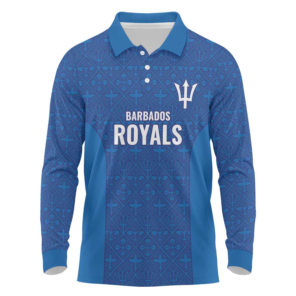 Caribbean Cricket Barbados Custom Long Sleeve Polo Shirt Strike of the Tridents - Wonder Print Shop