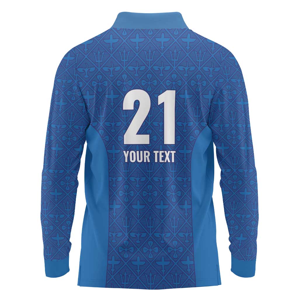 Caribbean Cricket Barbados Custom Long Sleeve Polo Shirt Strike of the Tridents - Wonder Print Shop