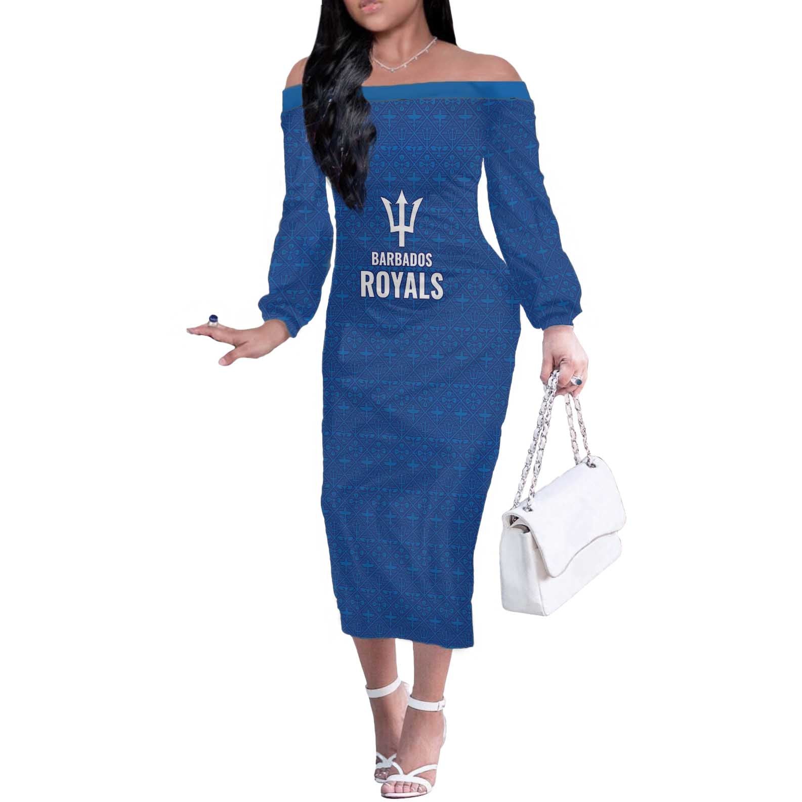 Caribbean Cricket Barbados Custom Off The Shoulder Long Sleeve Dress Strike of the Tridents - Wonder Print Shop