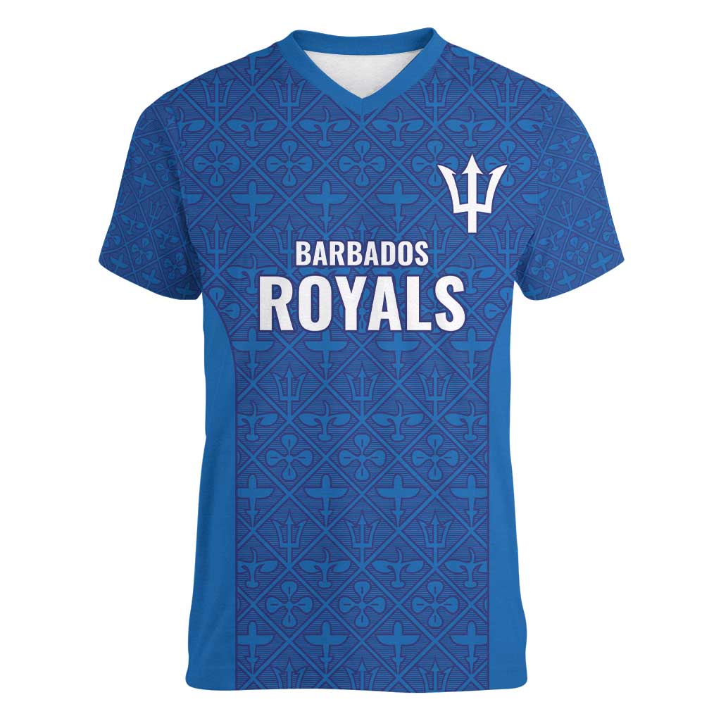 Caribbean Cricket Barbados Custom Women V-Neck T-Shirt Strike of the Tridents - Wonder Print Shop