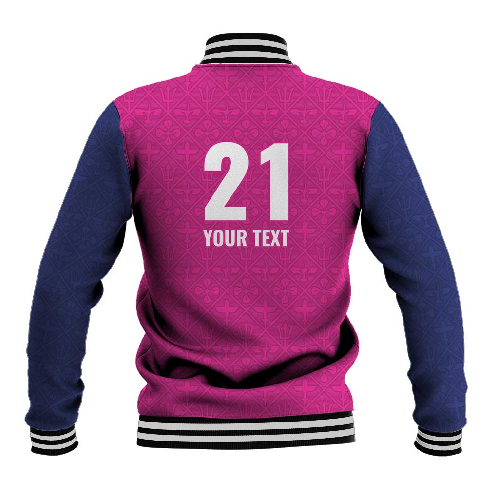 Caribbean Cricket Barbados Custom Baseball Jacket Strike of the Tridents Pink Fury - Wonder Print Shop