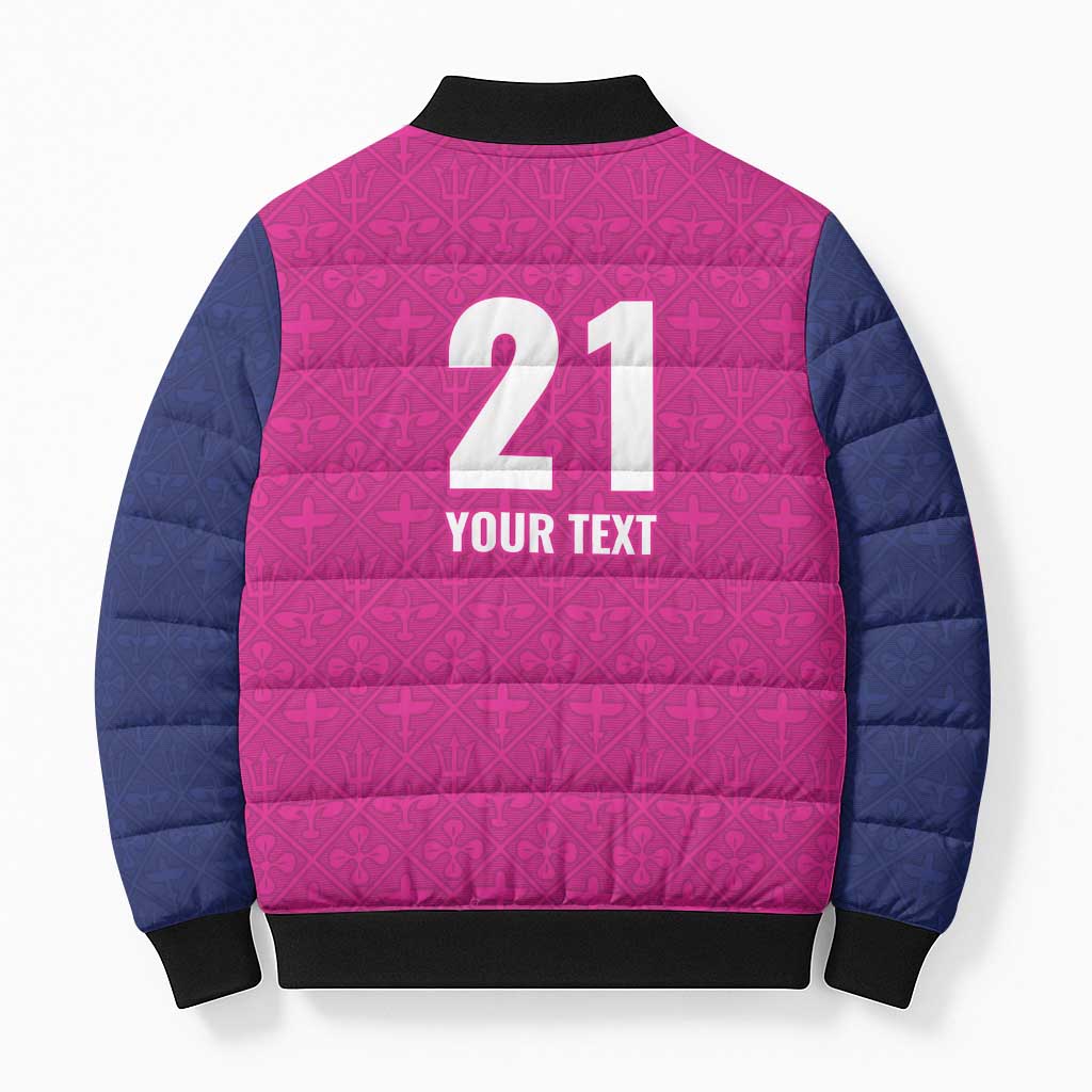 Caribbean Cricket Barbados Custom Bomber Puffer Jacket Strike of the Tridents Pink Fury - Wonder Print Shop