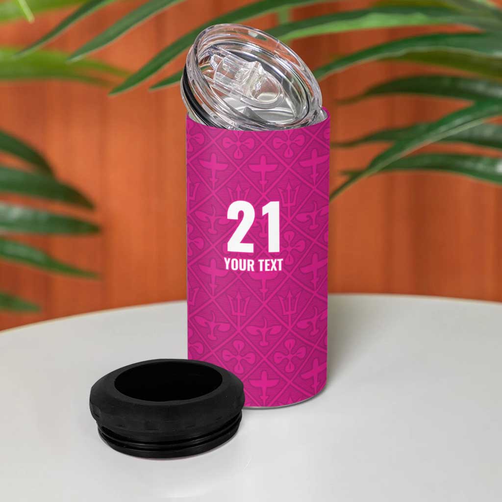 Caribbean Cricket Barbados Custom 4 in 1 Can Cooler Tumbler Strike of the Tridents Pink Fury - Wonder Print Shop