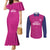Caribbean Cricket Barbados Custom Couples Matching Mermaid Dress and Long Sleeve Button Shirt Strike of the Tridents Pink Fury - Wonder Print Shop