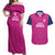 Caribbean Cricket Barbados Custom Couples Matching Off Shoulder Maxi Dress and Hawaiian Shirt Strike of the Tridents Pink Fury - Wonder Print Shop