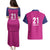 Caribbean Cricket Barbados Custom Couples Matching Puletasi and Hawaiian Shirt Strike of the Tridents Pink Fury - Wonder Print Shop