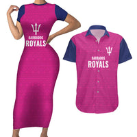Caribbean Cricket Barbados Custom Couples Matching Short Sleeve Bodycon Dress and Hawaiian Shirt Strike of the Tridents Pink Fury - Wonder Print Shop