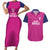 Caribbean Cricket Barbados Custom Couples Matching Short Sleeve Bodycon Dress and Hawaiian Shirt Strike of the Tridents Pink Fury - Wonder Print Shop