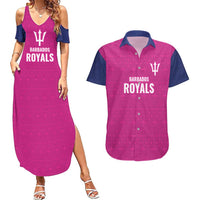 Caribbean Cricket Barbados Custom Couples Matching Summer Maxi Dress and Hawaiian Shirt Strike of the Tridents Pink Fury - Wonder Print Shop