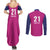 Caribbean Cricket Barbados Custom Couples Matching Summer Maxi Dress and Long Sleeve Button Shirt Strike of the Tridents Pink Fury - Wonder Print Shop