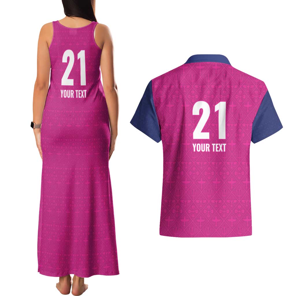Caribbean Cricket Barbados Custom Couples Matching Tank Maxi Dress and Hawaiian Shirt Strike of the Tridents Pink Fury - Wonder Print Shop