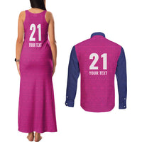 Caribbean Cricket Barbados Custom Couples Matching Tank Maxi Dress and Long Sleeve Button Shirt Strike of the Tridents Pink Fury - Wonder Print Shop