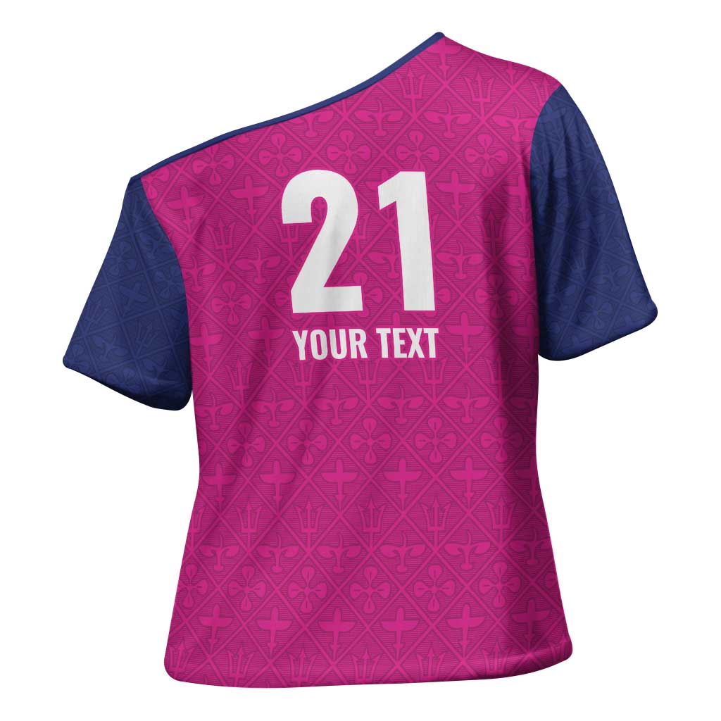 Caribbean Cricket Barbados Custom Cross Shoulder Shirt Strike of the Tridents Pink Fury - Wonder Print Shop