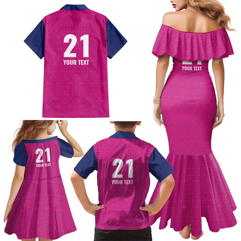 Caribbean Cricket Barbados Custom Family Matching Mermaid Dress and Hawaiian Shirt Strike of the Tridents Pink Fury - Wonder Print Shop