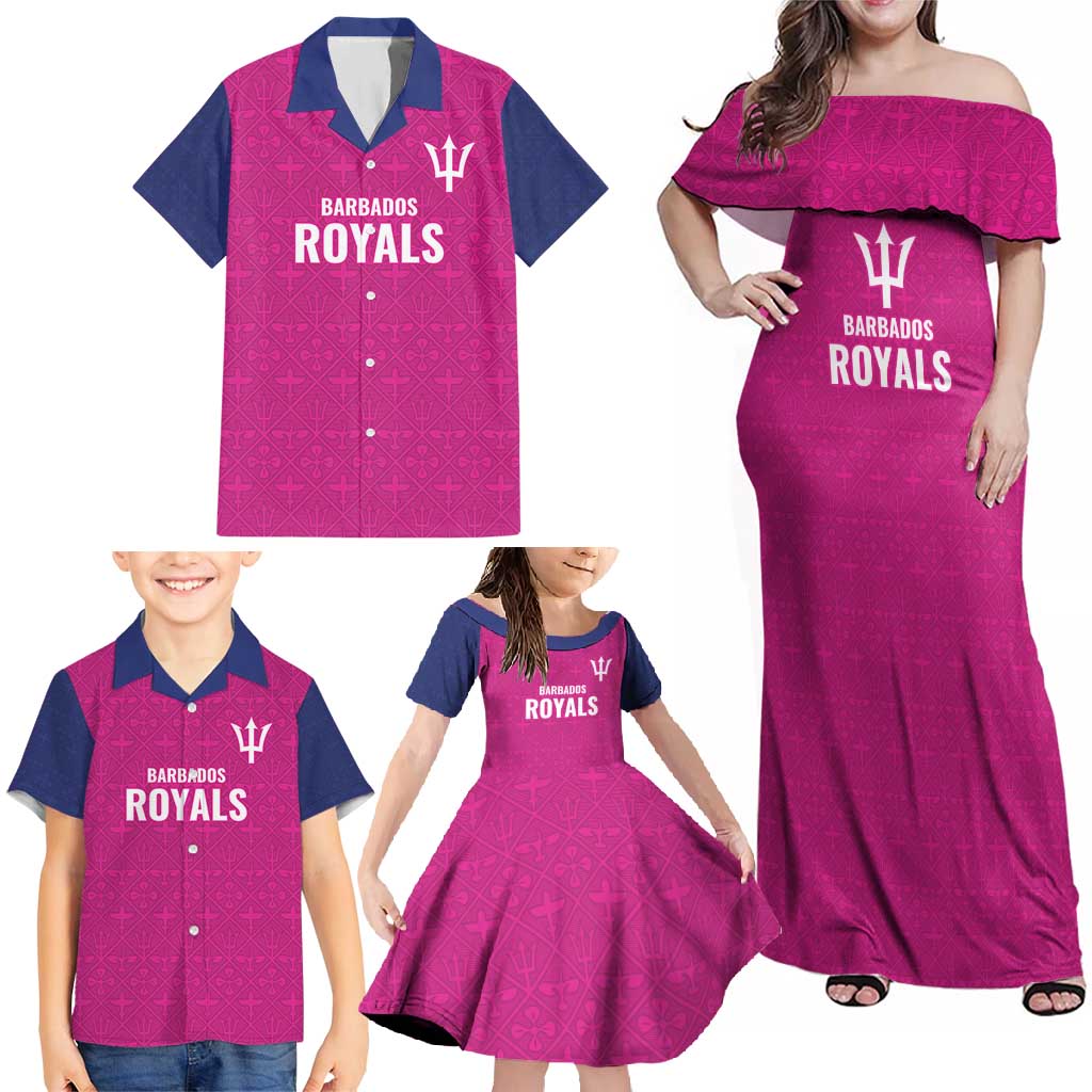 Caribbean Cricket Barbados Custom Family Matching Off Shoulder Maxi Dress and Hawaiian Shirt Strike of the Tridents Pink Fury - Wonder Print Shop