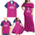 Caribbean Cricket Barbados Custom Family Matching Off Shoulder Maxi Dress and Hawaiian Shirt Strike of the Tridents Pink Fury - Wonder Print Shop
