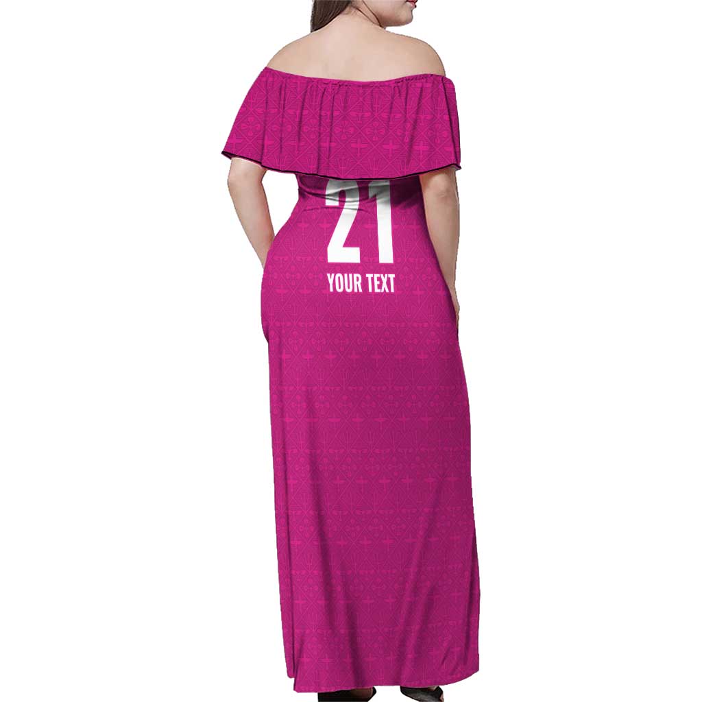 Caribbean Cricket Barbados Custom Family Matching Off Shoulder Maxi Dress and Hawaiian Shirt Strike of the Tridents Pink Fury - Wonder Print Shop