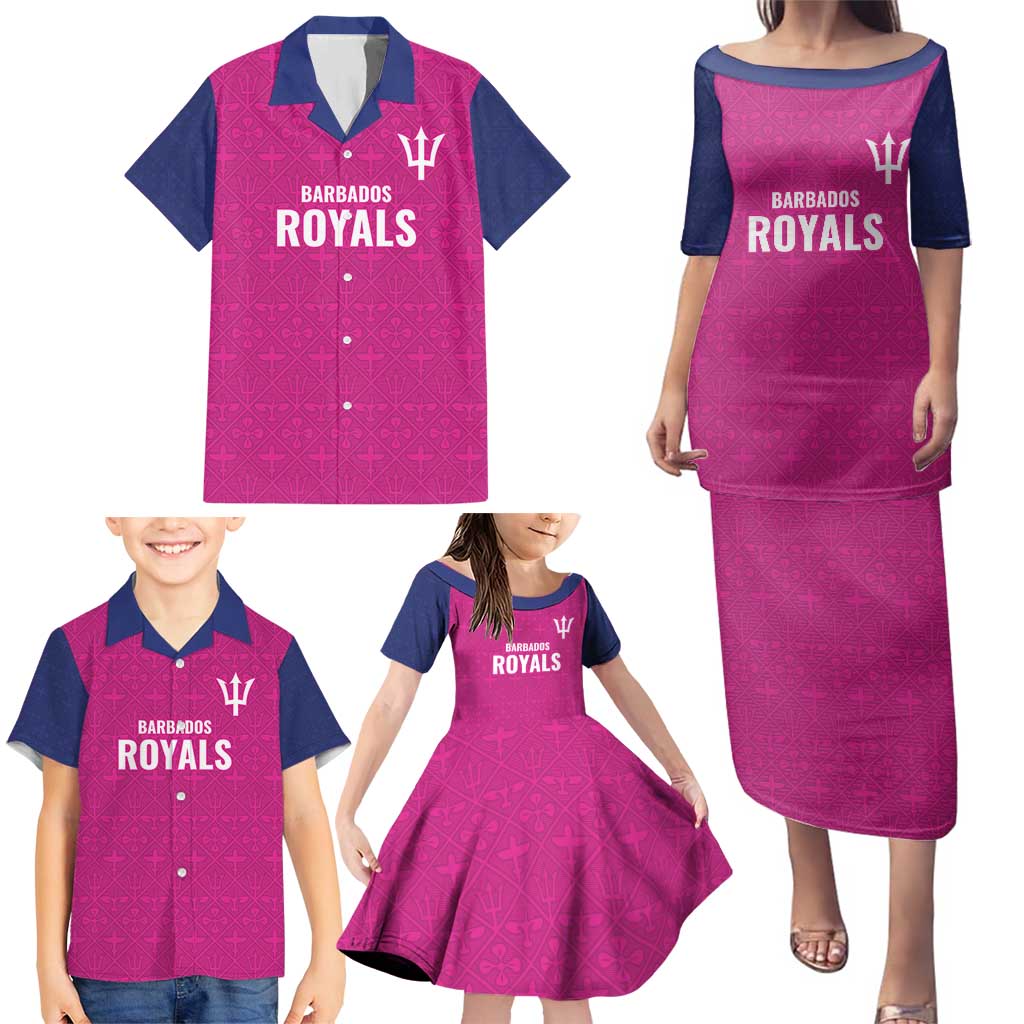 Caribbean Cricket Barbados Custom Family Matching Puletasi and Hawaiian Shirt Strike of the Tridents Pink Fury - Wonder Print Shop