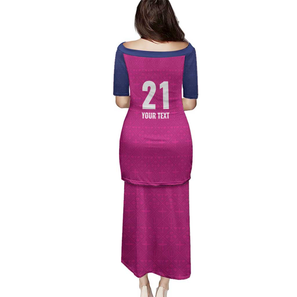 Caribbean Cricket Barbados Custom Family Matching Puletasi and Hawaiian Shirt Strike of the Tridents Pink Fury - Wonder Print Shop