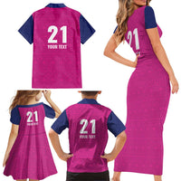 Caribbean Cricket Barbados Custom Family Matching Short Sleeve Bodycon Dress and Hawaiian Shirt Strike of the Tridents Pink Fury - Wonder Print Shop