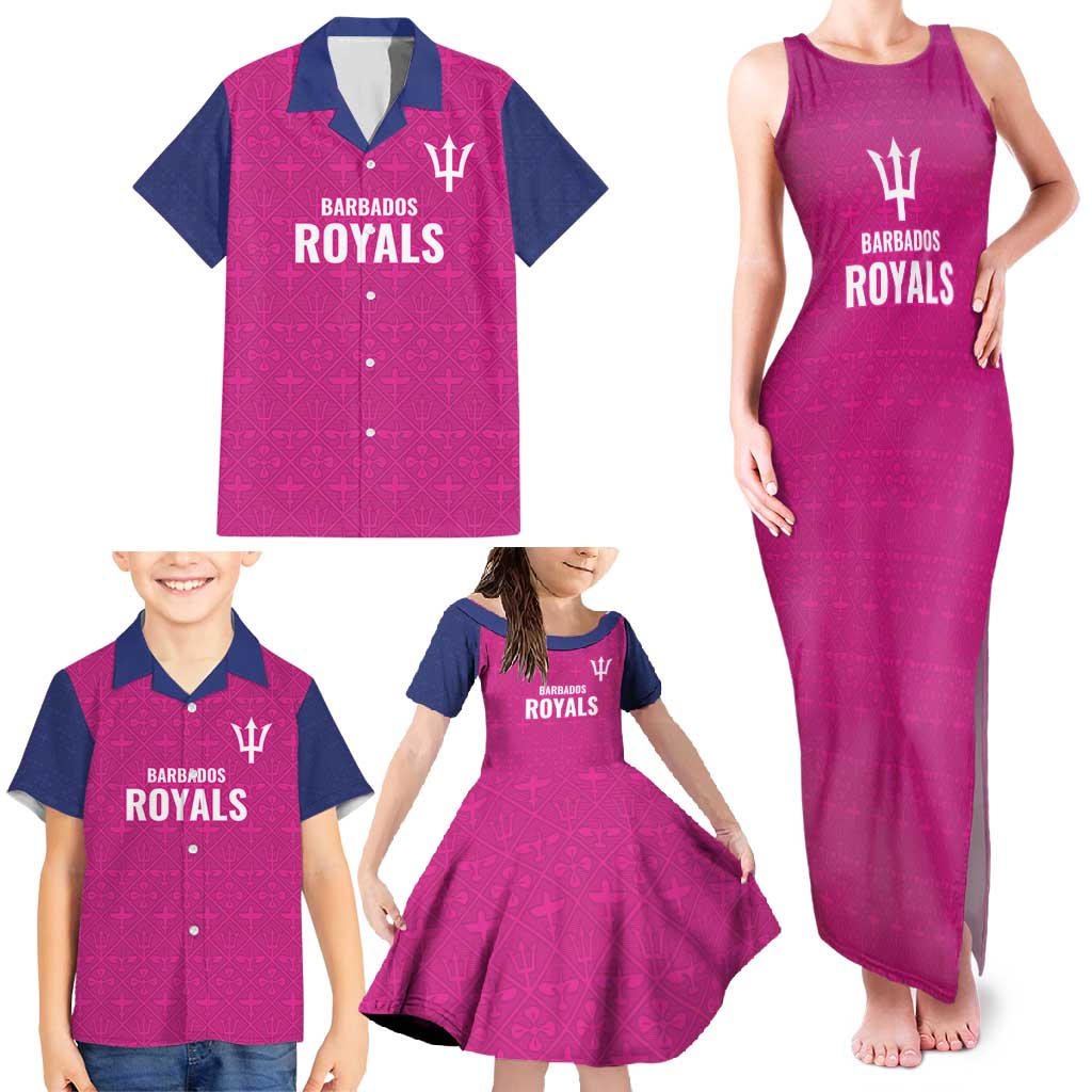 Caribbean Cricket Barbados Custom Family Matching Tank Maxi Dress and Hawaiian Shirt Strike of the Tridents Pink Fury - Wonder Print Shop
