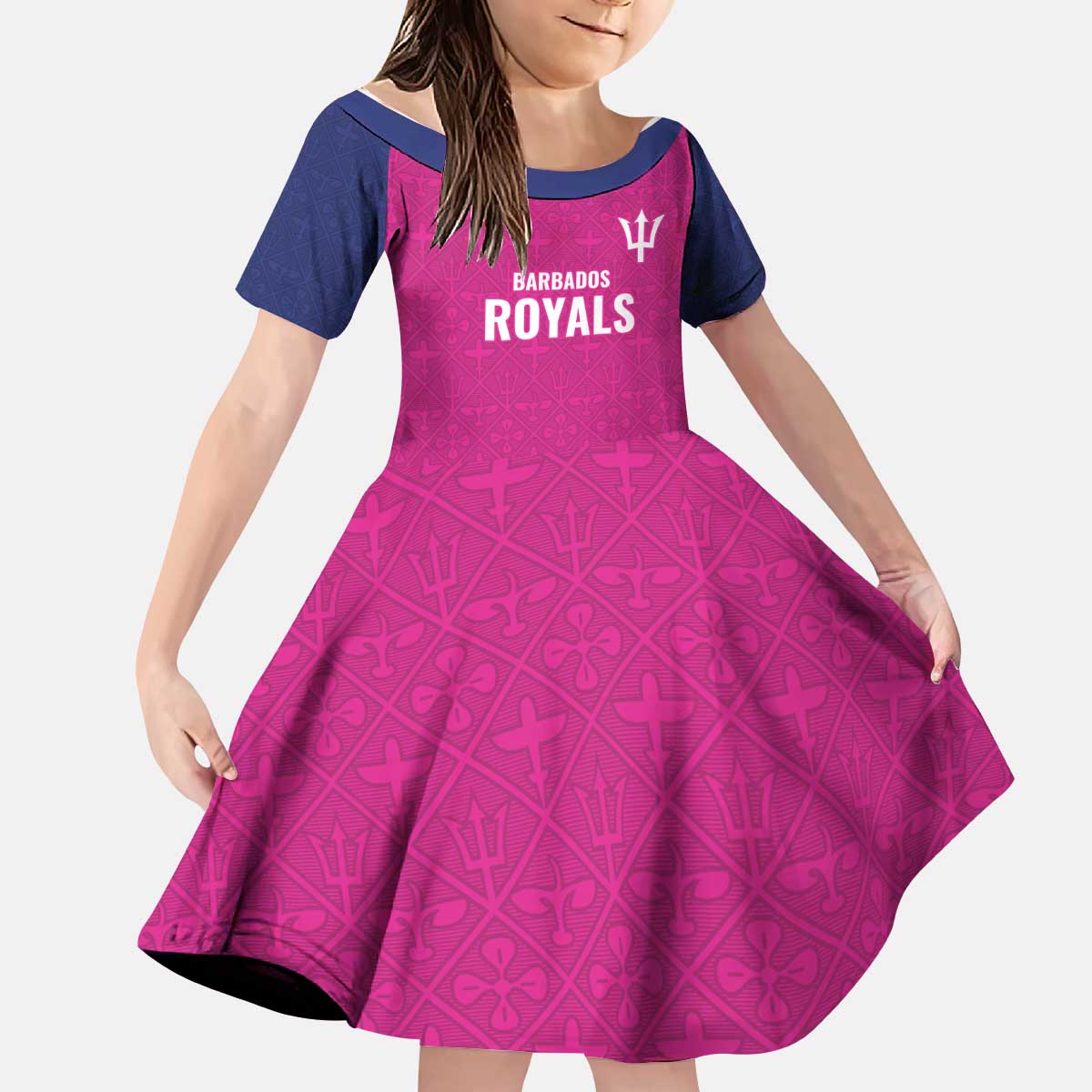 Caribbean Cricket Barbados Custom Kid Short Sleeve Dress Strike of the Tridents Pink Fury - Wonder Print Shop