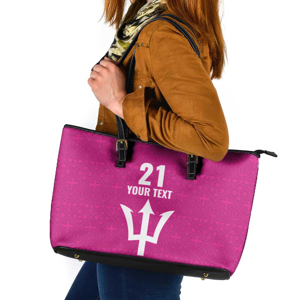 Caribbean Cricket Barbados Custom Leather Tote Bag Strike of the Tridents Pink Fury - Wonder Print Shop