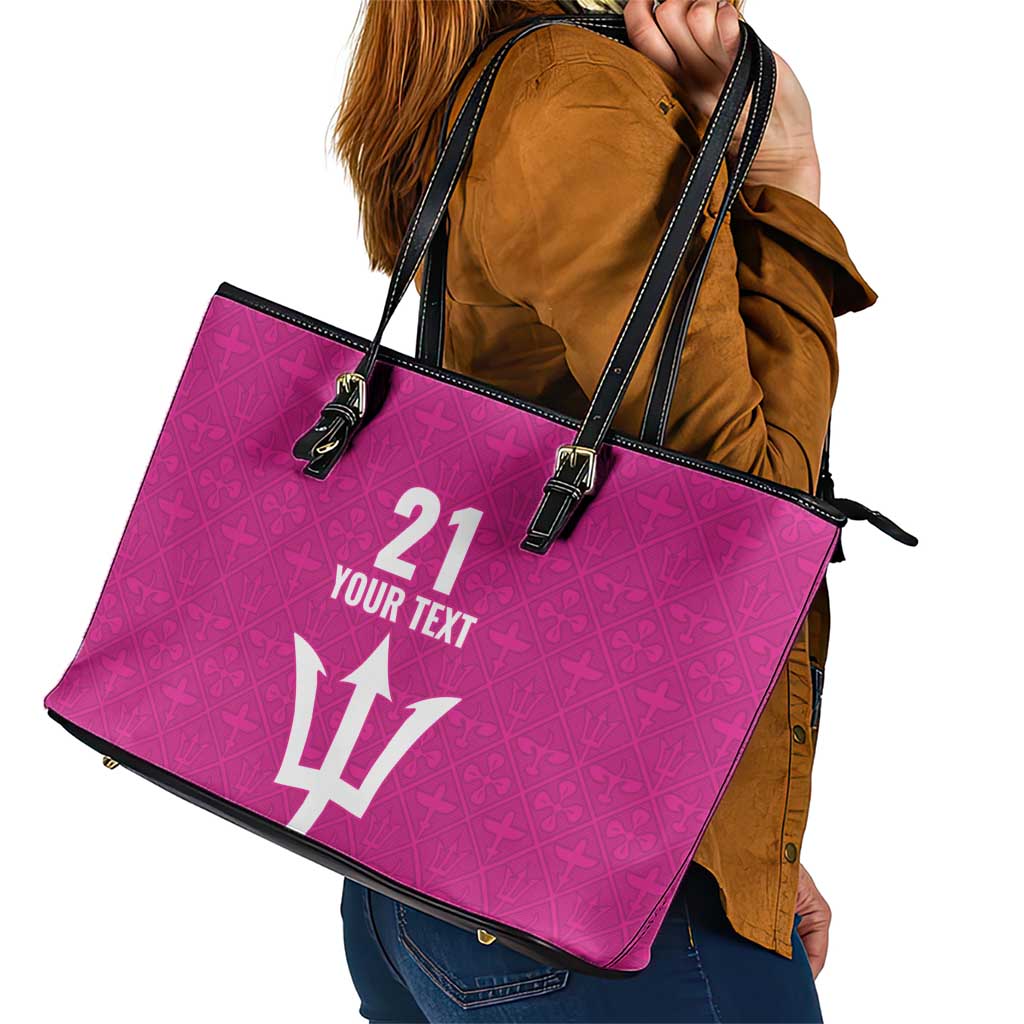 Caribbean Cricket Barbados Custom Leather Tote Bag Strike of the Tridents Pink Fury - Wonder Print Shop