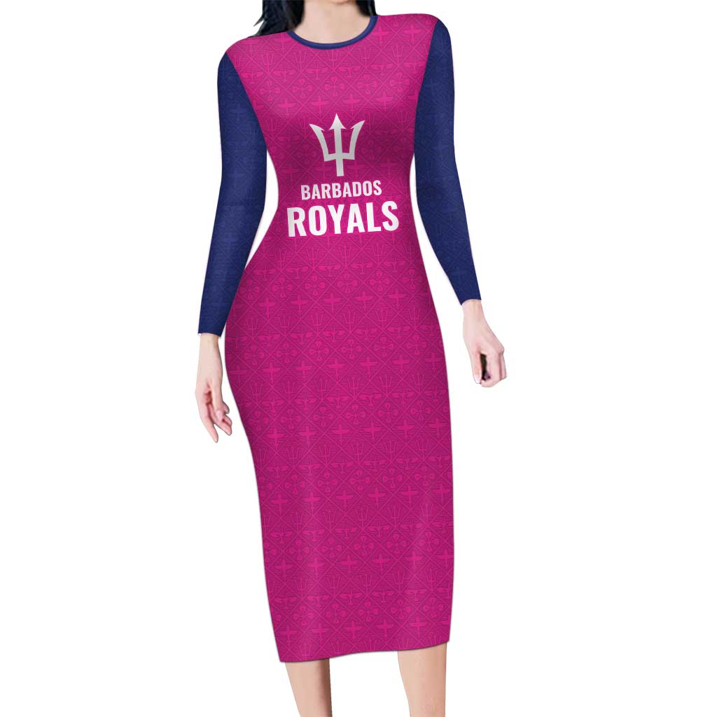 Caribbean Cricket Barbados Custom Long Sleeve Bodycon Dress Strike of the Tridents Pink Fury - Wonder Print Shop