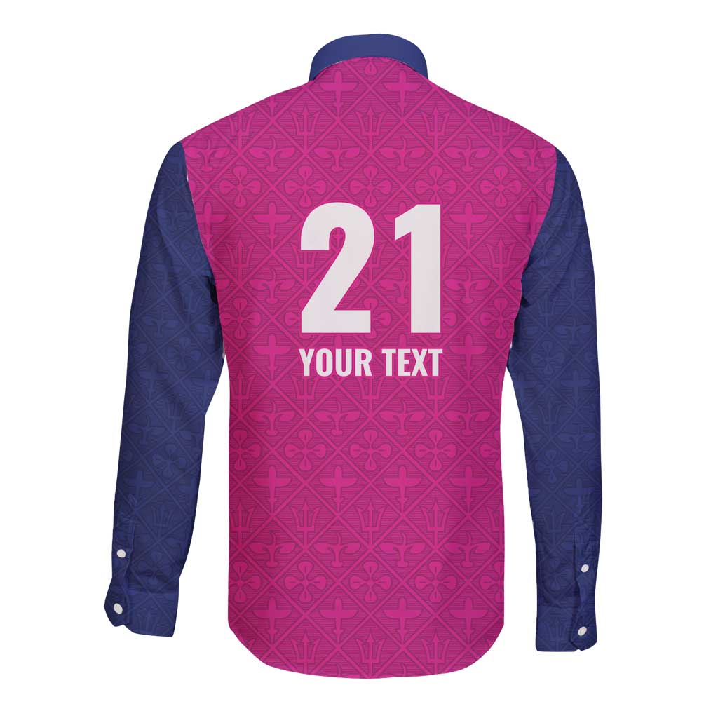 Caribbean Cricket Barbados Custom Long Sleeve Button Shirt Strike of the Tridents Pink Fury - Wonder Print Shop